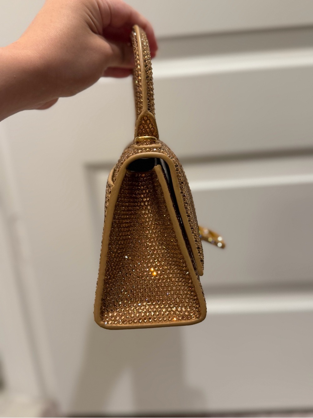 Balenciaga Gold/Brown Leather XS Crystal Hourglass Top Handle Bag new - Picture 8 of 12
